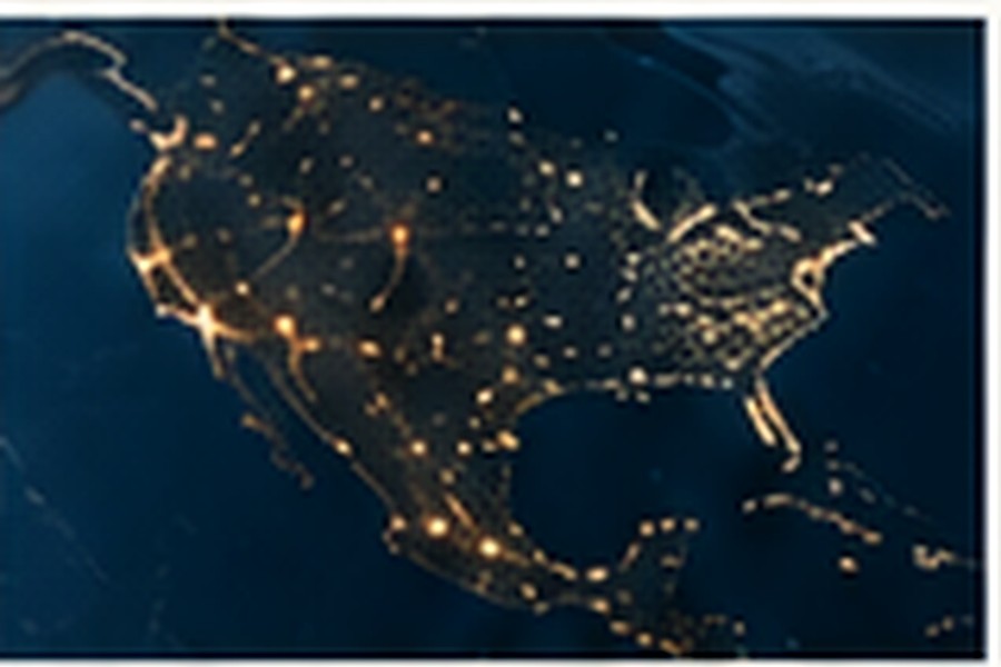 Illuminated map representing cross-border markets